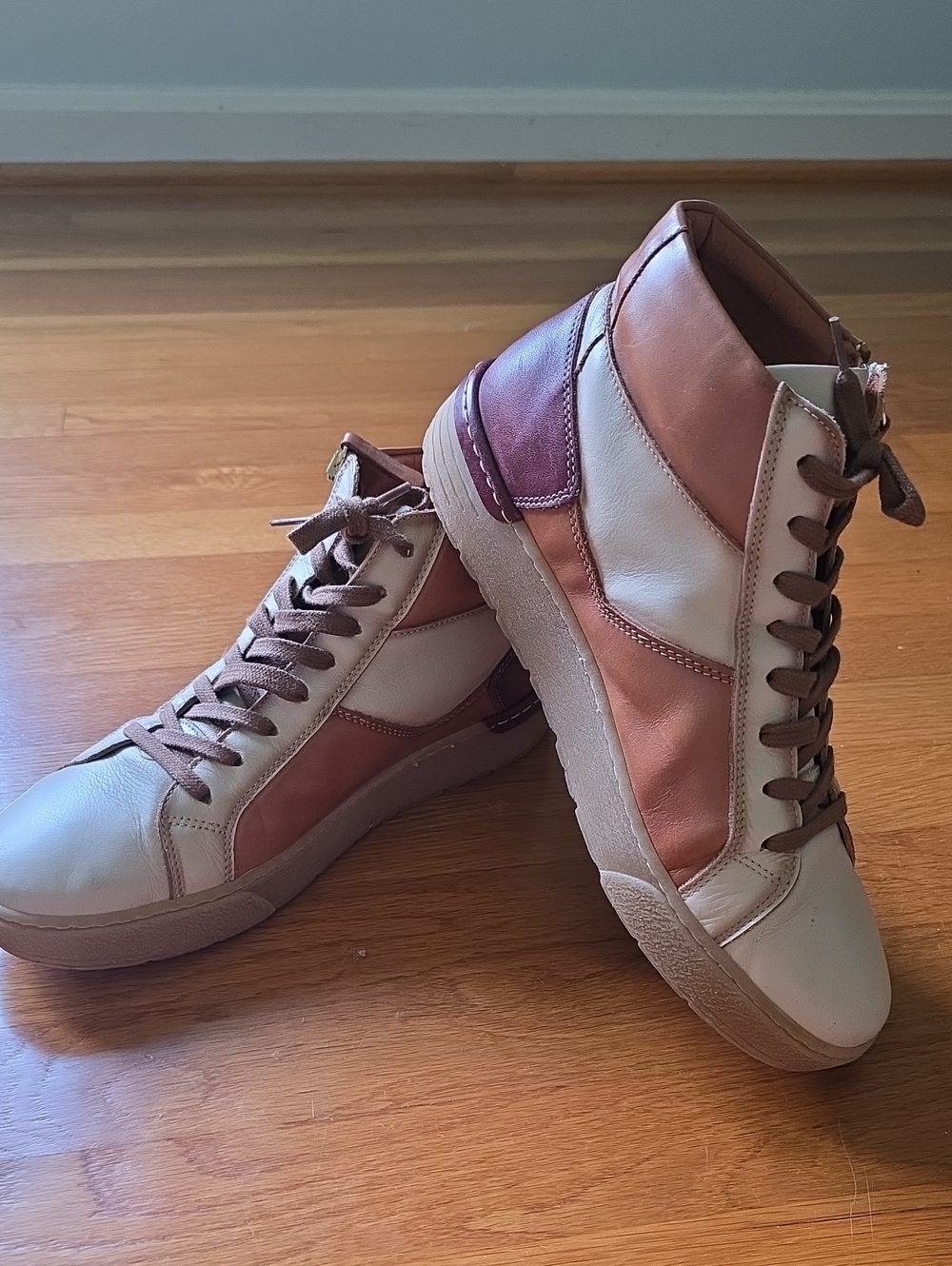 Pikolinos Women's Hightop Beige Leather Patchwork Sneakers US Size 11